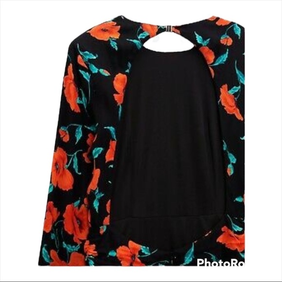 NWT ZARA BLOGGER FAVORITE Black Floral Open Back Long Sleeve Mini Dress XXL - Picture 9 of 13